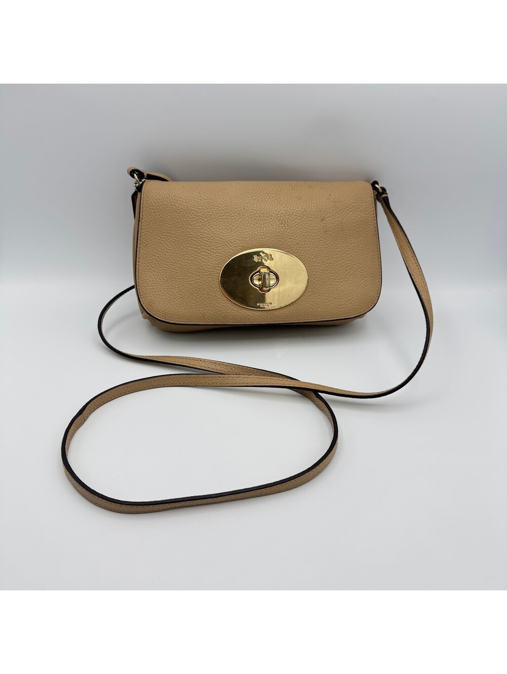 Coach Tan Shoulder Bag with Gold Tone Accents